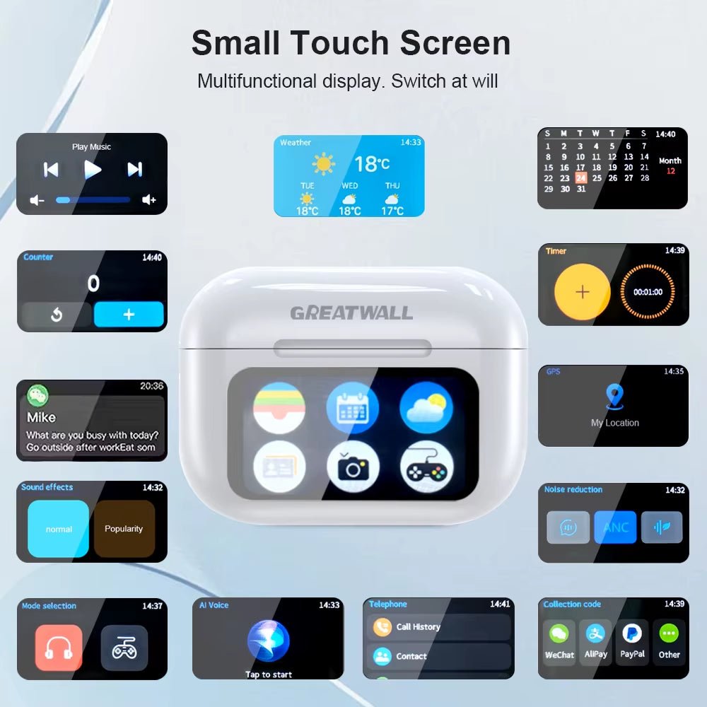 GREATWALL TWS Wireless Bluetooth Earbuds LCD Touch Screen HIFI Stereo HD Call - PREMA TIME - Prema Time