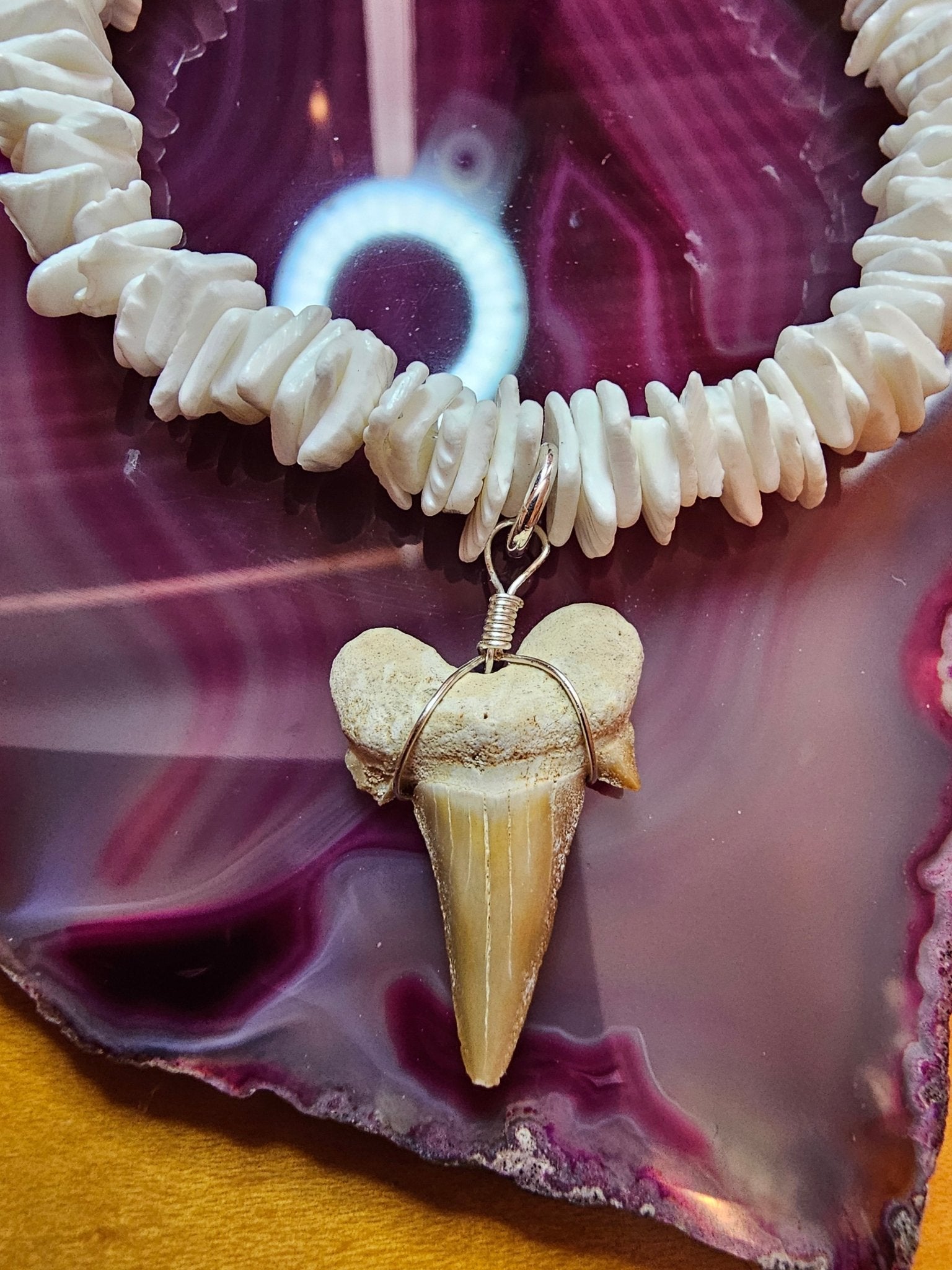 Hawaiian Puka Shell Necklace with Shark Tooth Pendant - Authentic White Shell Surfer Jewelry - PREMA TIME - Prema Time