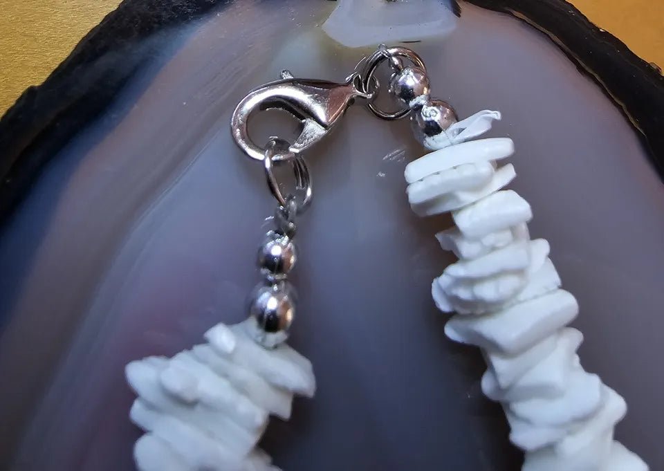 Hawaiian Puka Shell Necklace with Shark Tooth Pendant - Authentic White Shell Surfer Jewelry - PREMA TIME - Prema Time