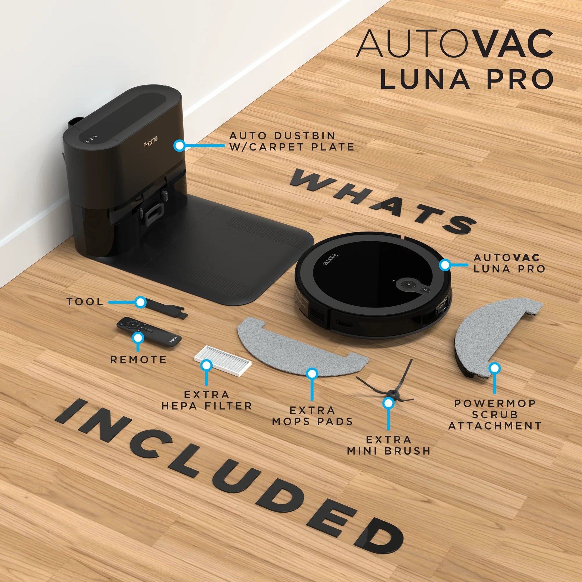 iHome AutoVac Luna Pro 3-in-1 Robot Vacuum w/ Smart Mapping & LIDAR - Prema Time