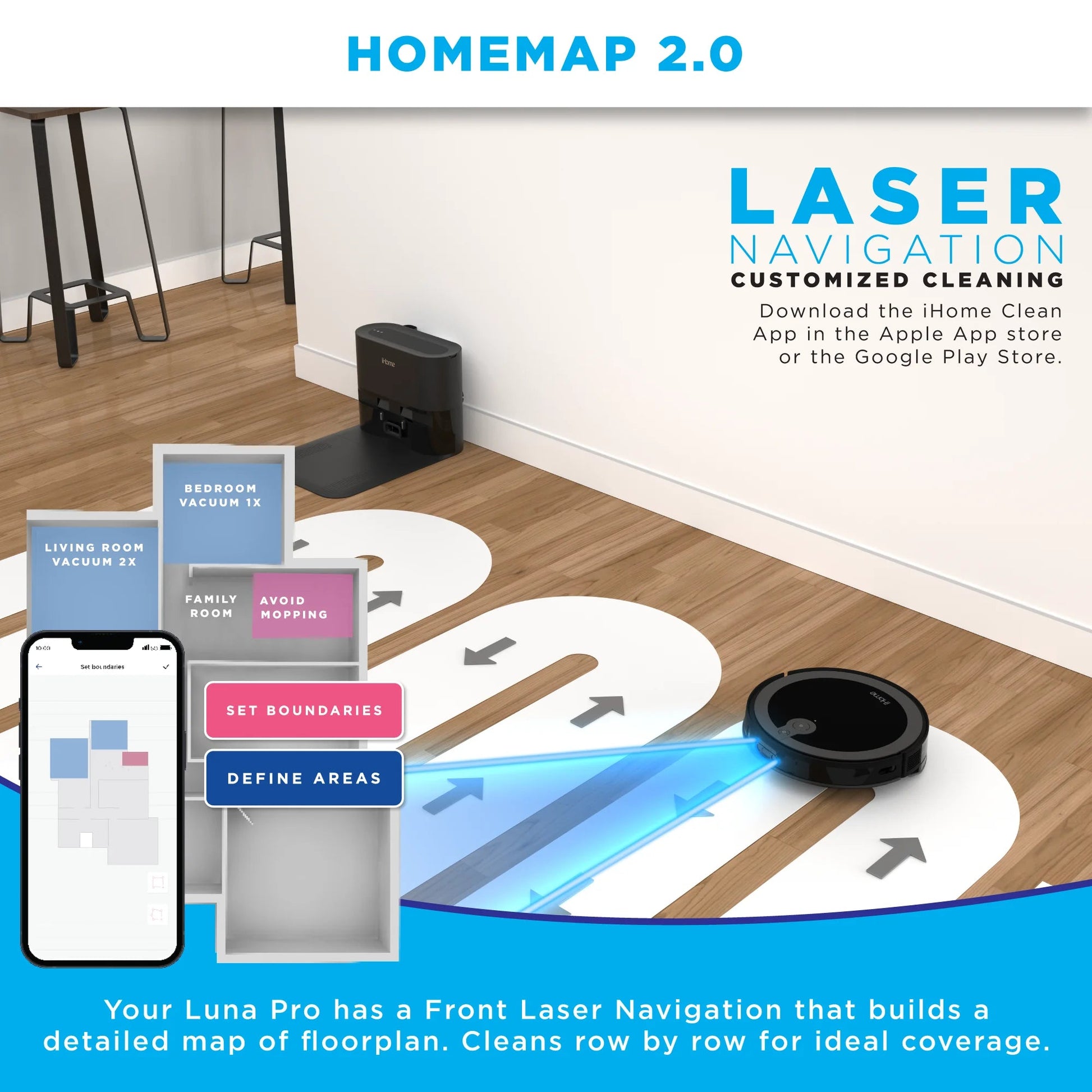 iHome AutoVac Luna Pro 3-in-1 Robot Vacuum w/ Smart Mapping & LIDAR - Prema Time