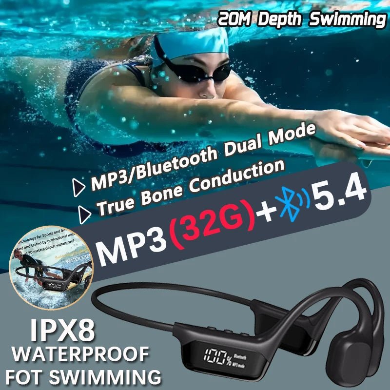 Bone Conduction Bluetooth 5.4 Headphones IPX8 Waterproof MP3 32GB - PREMA TIME - Prema Time