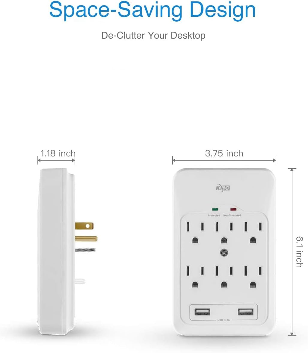KMC 6 - Outlet Surge Protector 2 USB Ports 980 Joules White 2 - Pack | PREMA TIME - Prema Time