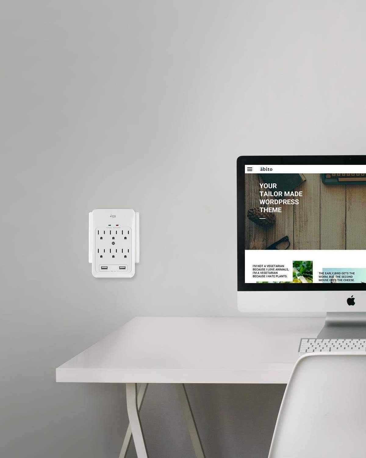 KMC 6 - Outlet Surge Protector 2 USB Ports 980 Joules White 2 - Pack | PREMA TIME - Prema Time