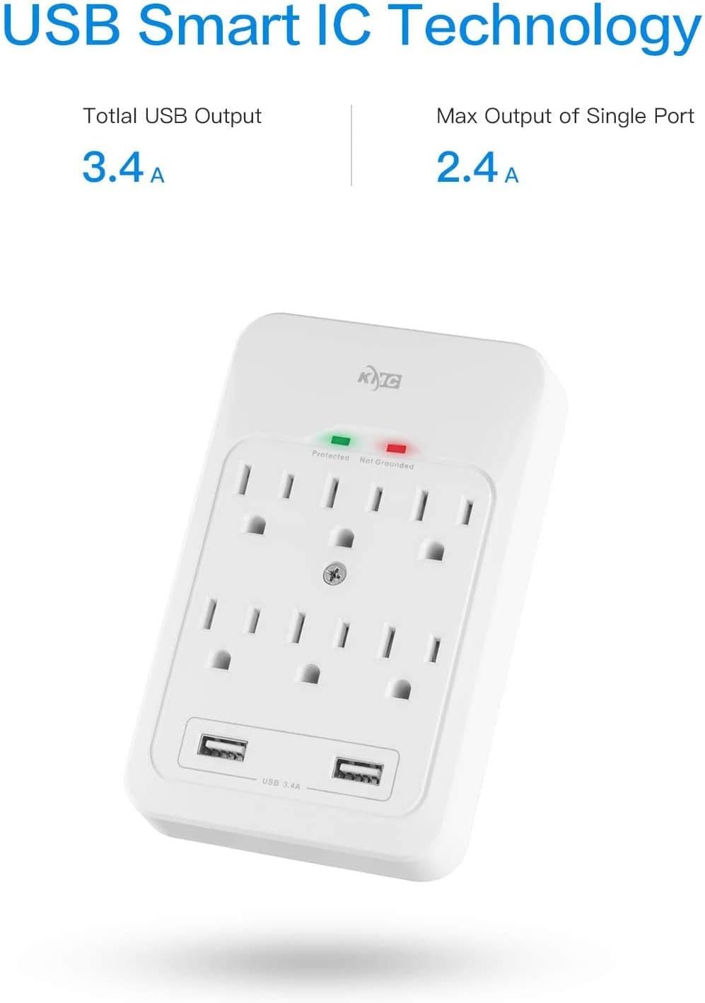 KMC 6 - Outlet Surge Protector 2 USB Ports 980 Joules White 2 - Pack | PREMA TIME - Prema Time