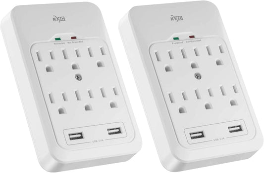KMC 6 - Outlet Surge Protector 2 USB Ports 980 Joules White 2 - Pack | PREMA TIME - Prema Time