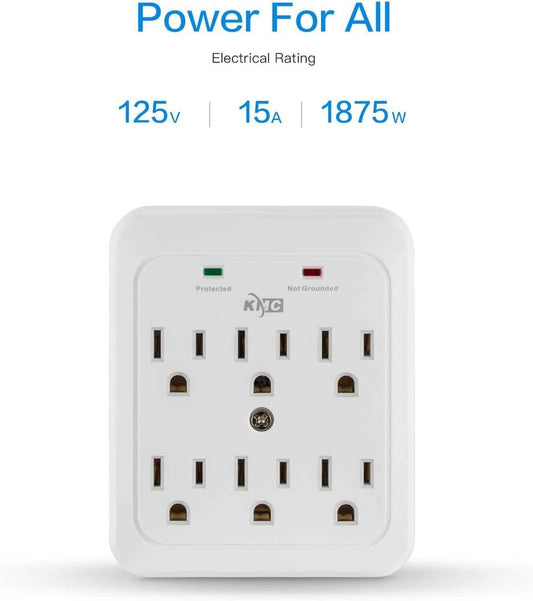 KMC Wall Surge Protector 980 Joule 6 - Outlet Power Strip White 2 - Pack ETL Certified - PREMA TIME - Prema Time