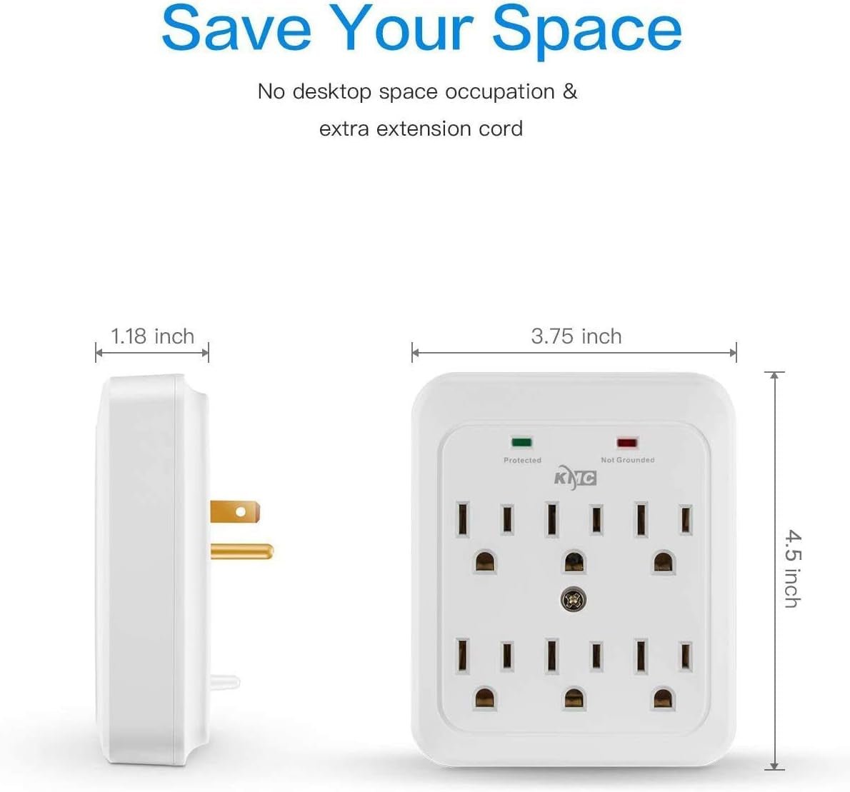 KMC Wall Surge Protector 980 Joule 6 - Outlet Power Strip White 2 - Pack ETL Certified - PREMA TIME - Prema Time