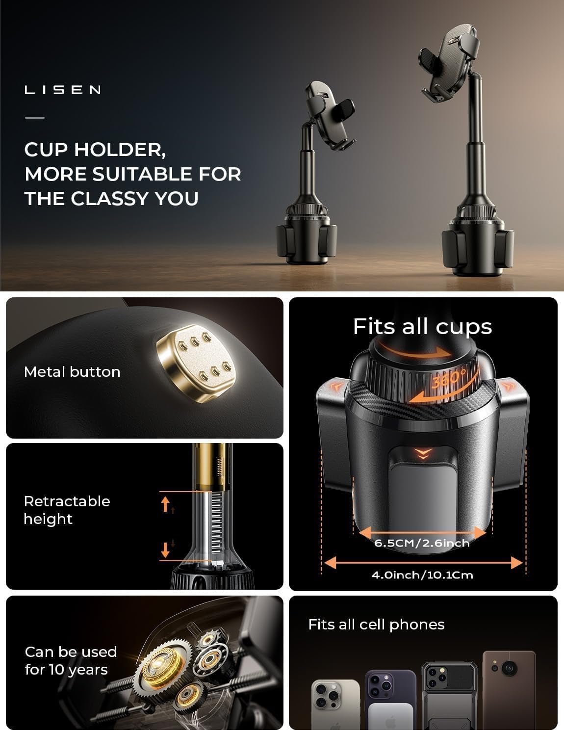 LISEN 360° Adjustable Phone Holder- No Shaking Car Mount - Prema Time