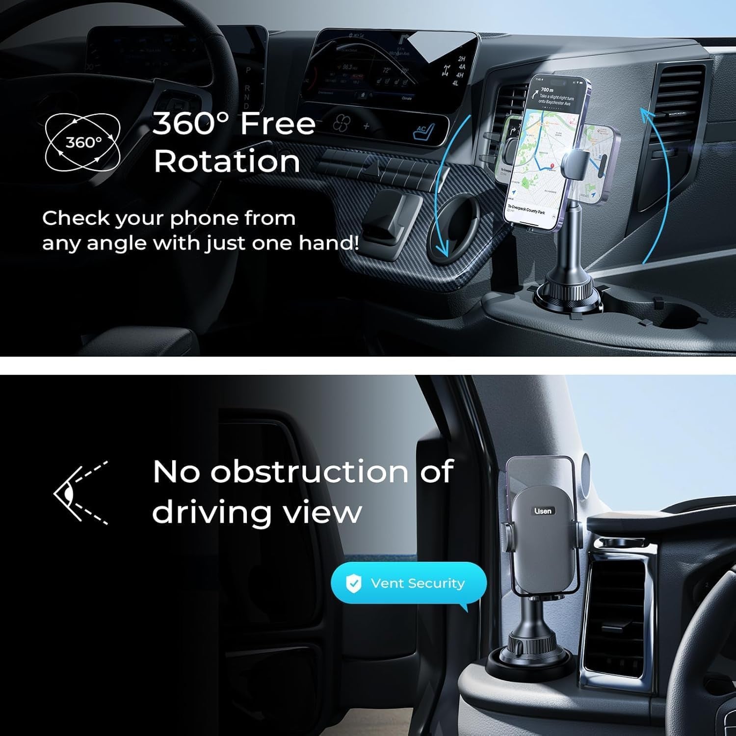 LISEN 360° Adjustable Phone Holder- No Shaking Car Mount - Prema Time