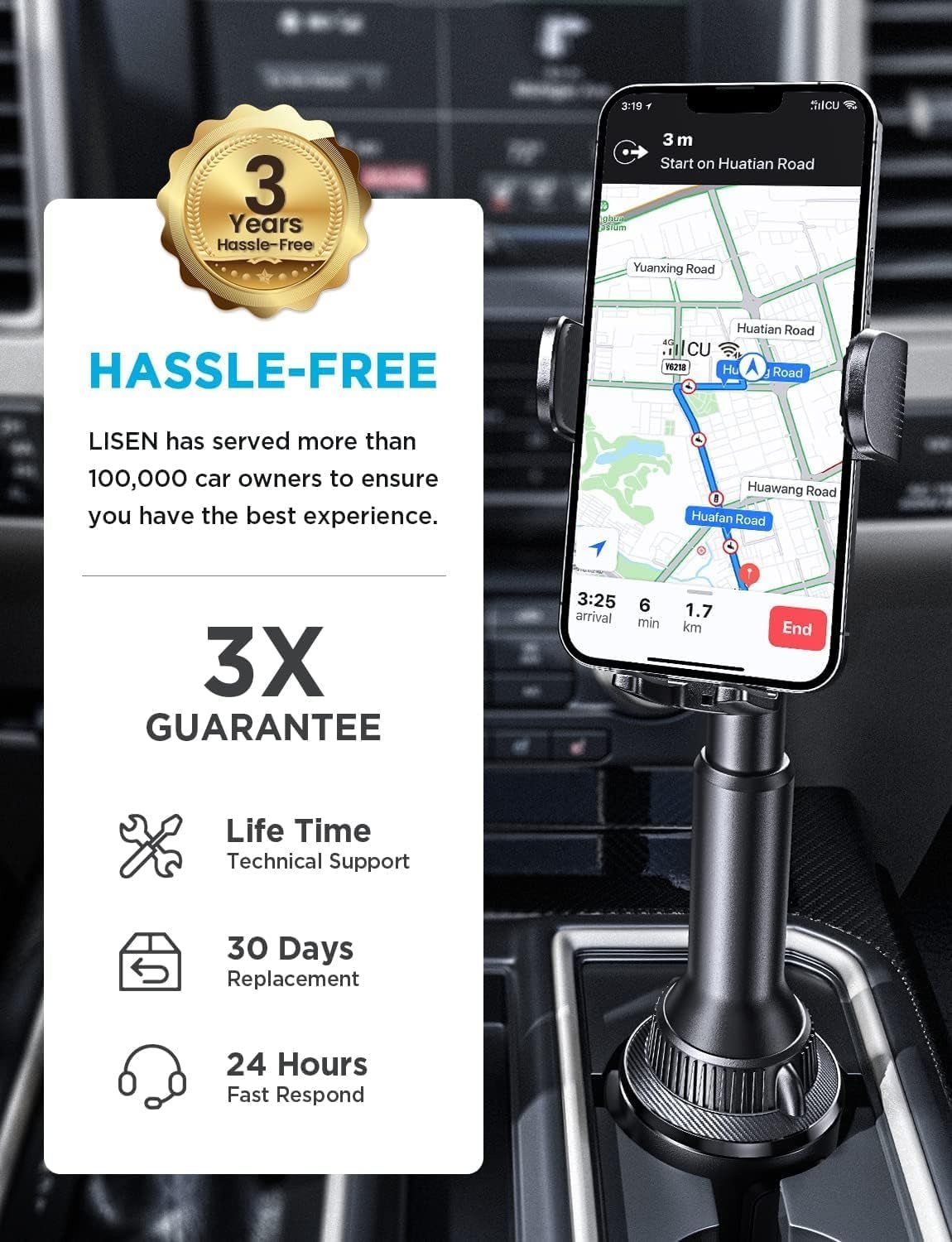 LISEN 360° Adjustable Phone Holder- No Shaking Car Mount - Prema Time