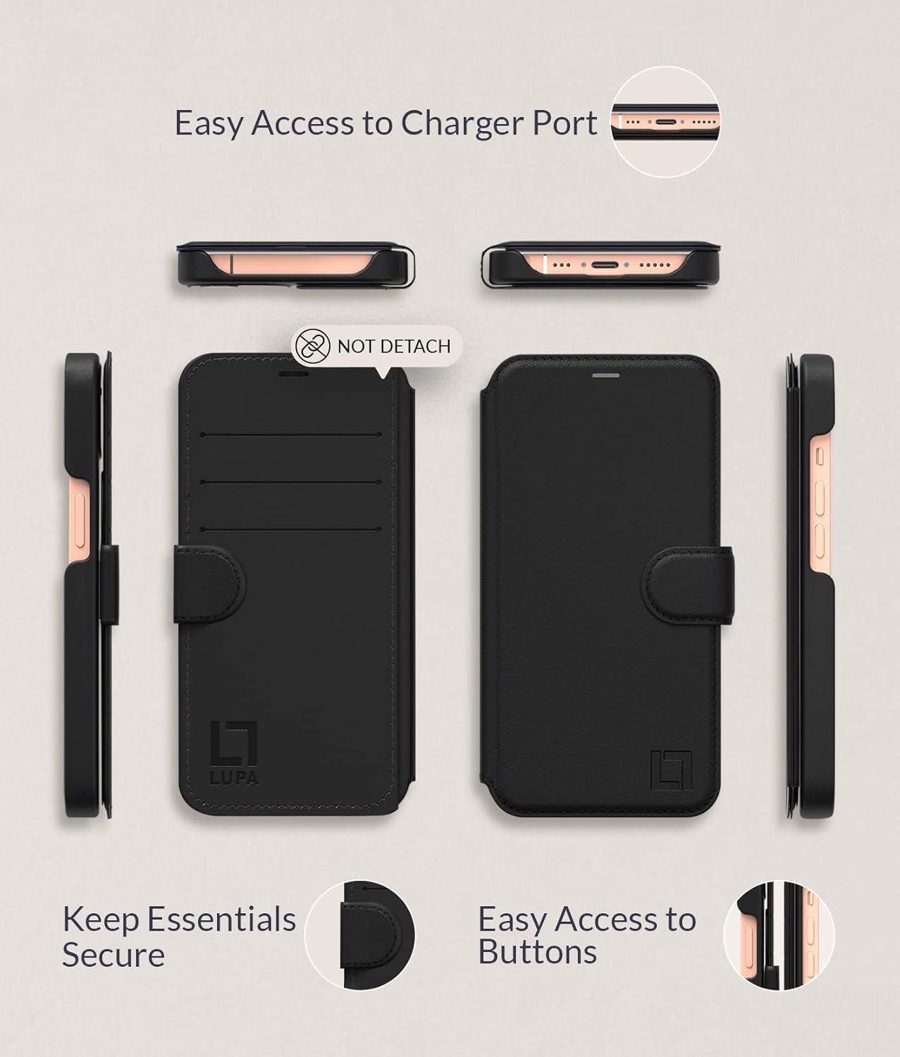 LUPA iPhone XR Wallet Case - Slim Leather Black - Prema Time