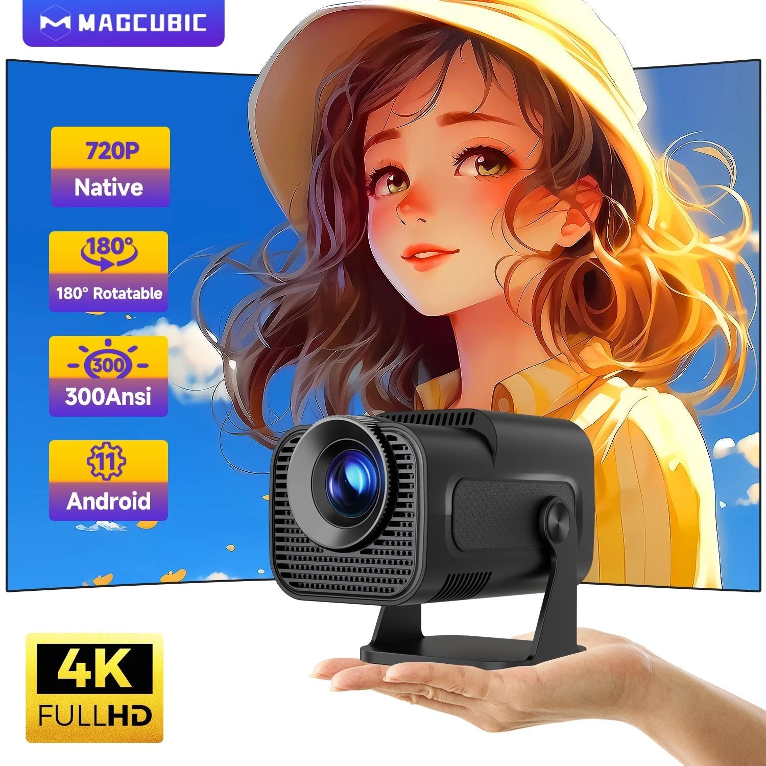Mini Projector 4K Android Native 720P WiFi6 Portable Cinema - PREMA TIME - Prema Time
