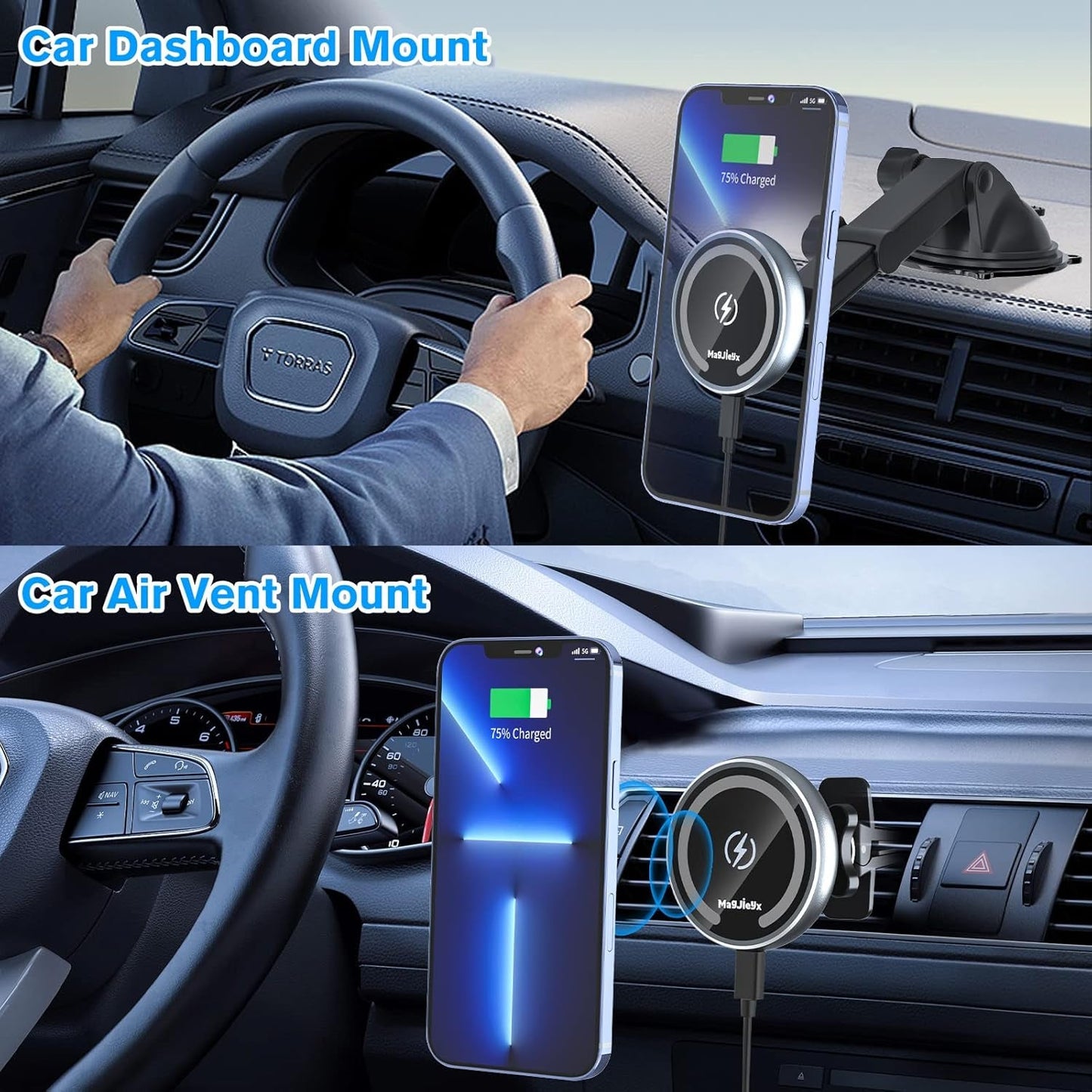 3-in-1 MagSafe Car Mount Charger - Magnetic Wireless Fast Charging iPhone Holder - Prema Time
