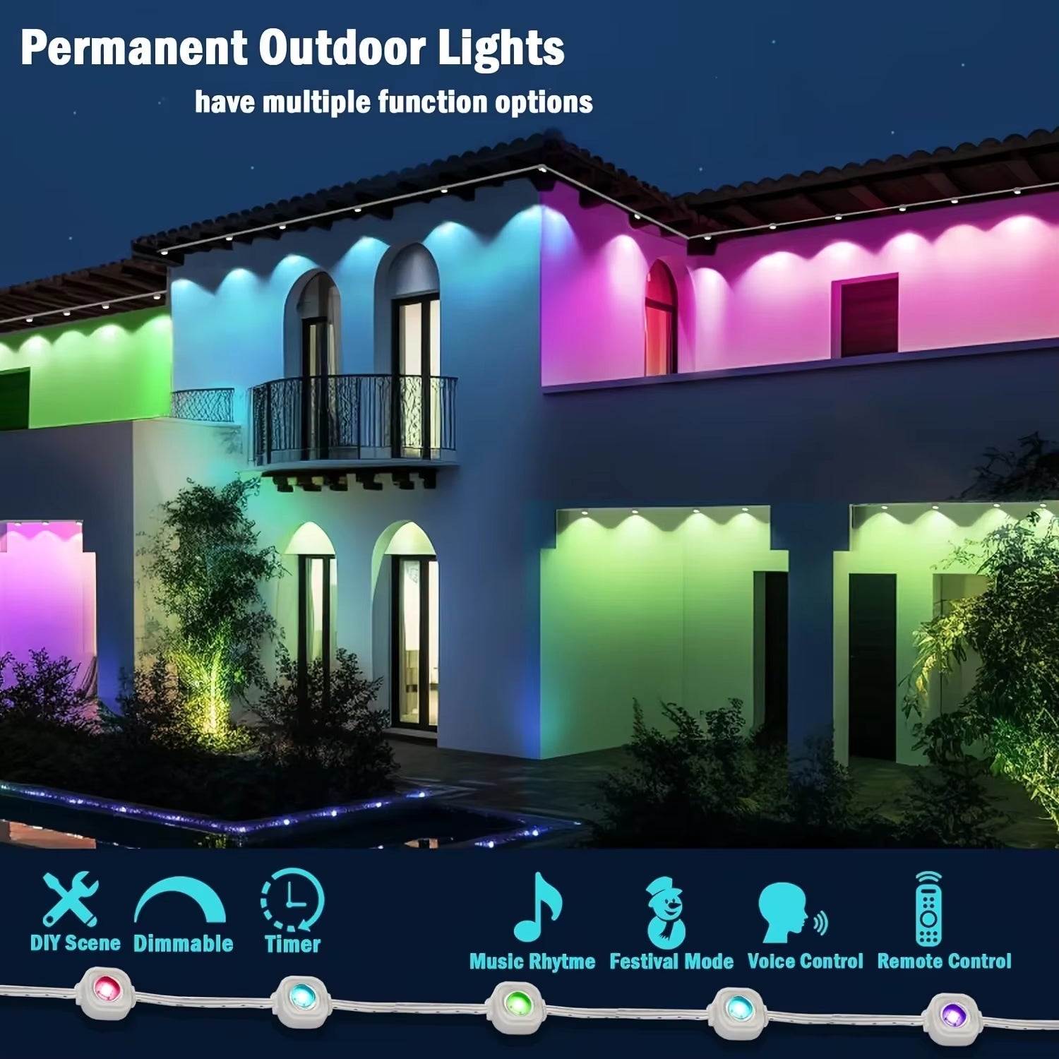 Permanent Outdoor RGB LED Light String 111FT Smart APP Control Christmas Decor | PREMA TIME - Prema Time