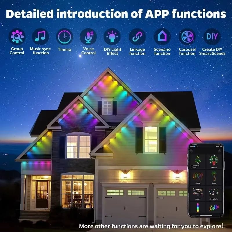 Permanent Outdoor RGB LED Light String 111FT Smart APP Control Christmas Decor | PREMA TIME - Prema Time