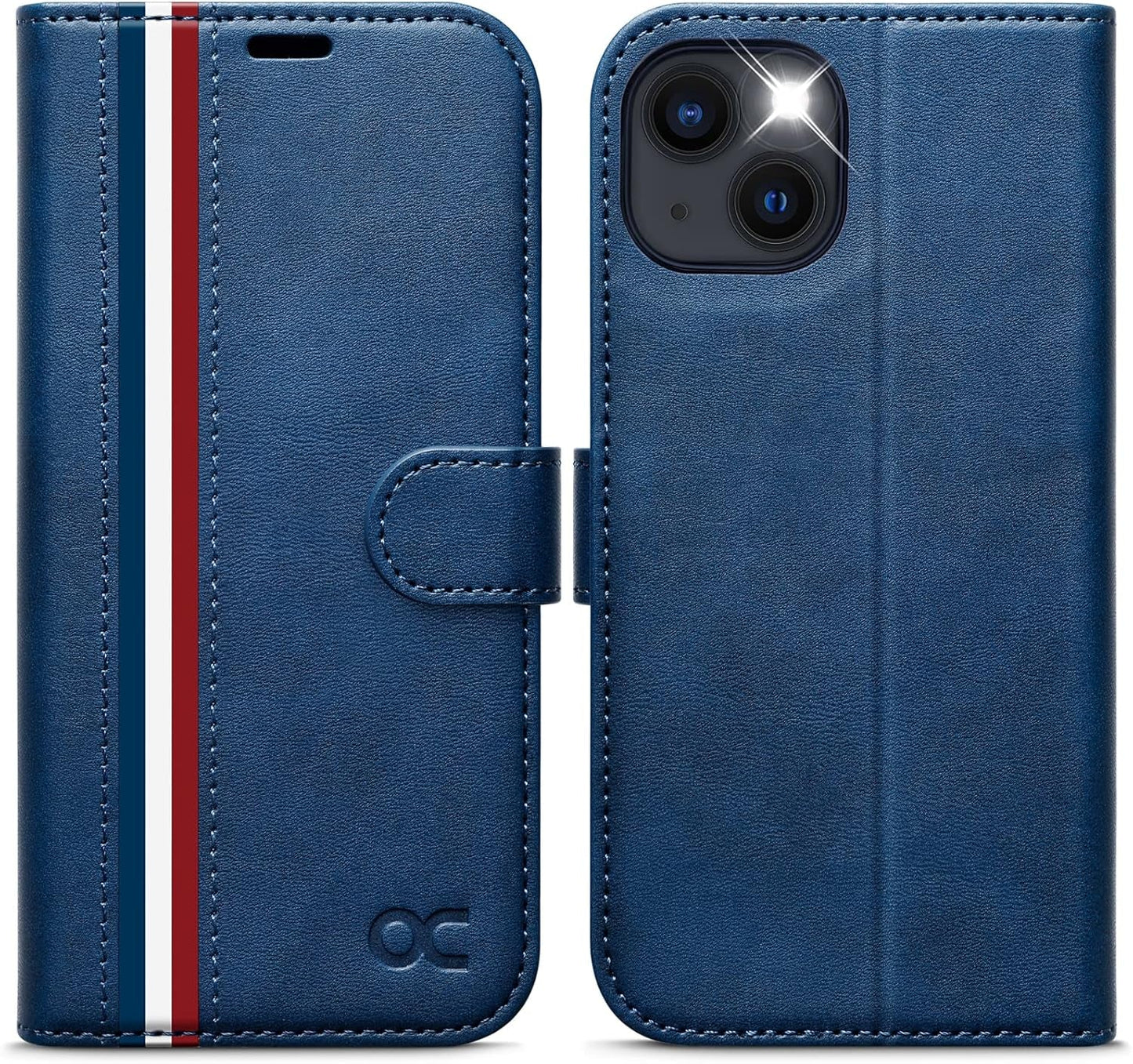OCASE iPhone 13 Blue Wallet Case RFID Blocking Folio Kickstand - Prema Time
