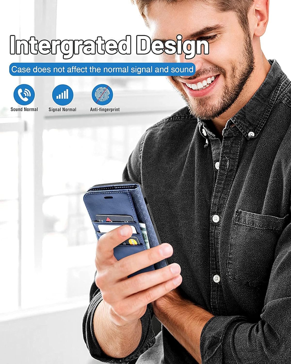 OCASE iPhone 13 Blue Wallet Case RFID Blocking Folio Kickstand - Prema Time