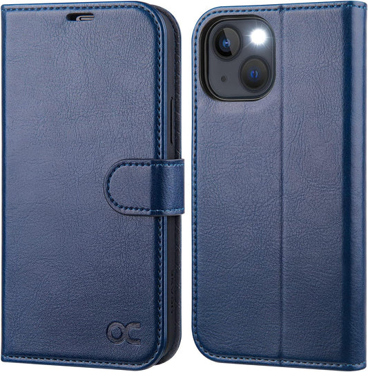 OCASE iPhone 13 Blue Wallet Case RFID Blocking Folio Kickstand - Prema Time