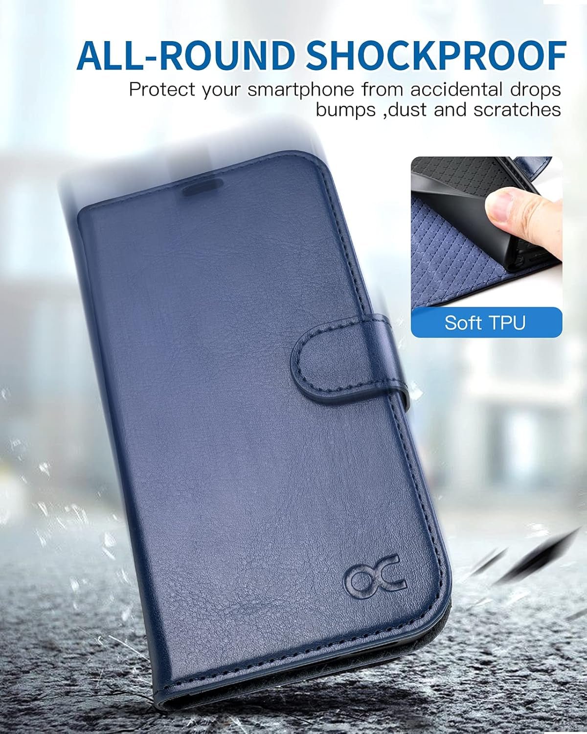 OCASE iPhone 13 Blue Wallet Case RFID Blocking Folio Kickstand - Prema Time