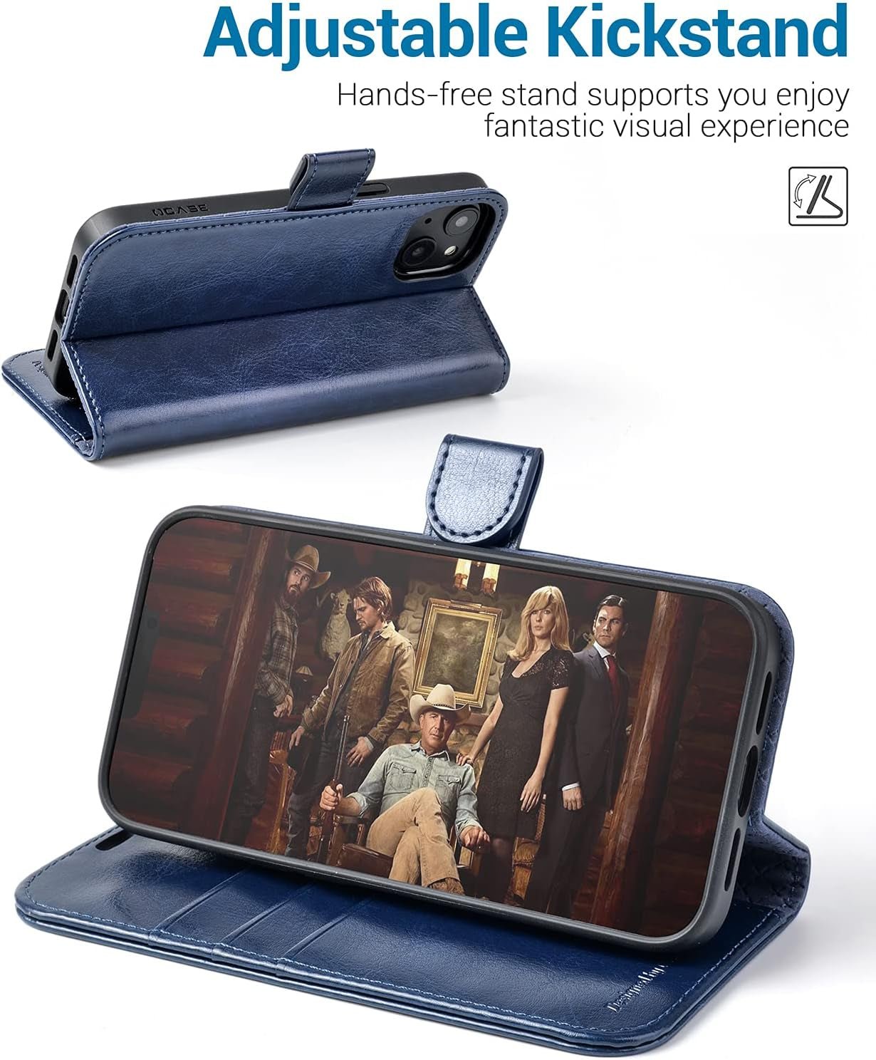 OCASE iPhone 13 Blue Wallet Case RFID Blocking Folio Kickstand - Prema Time