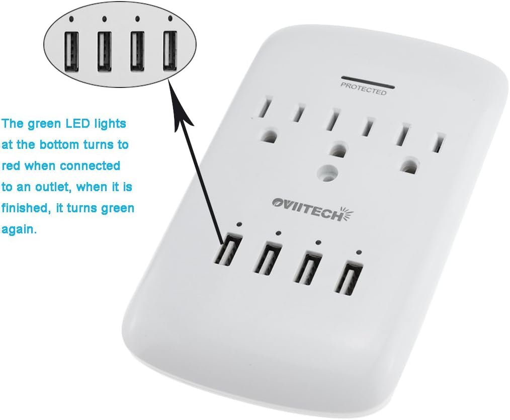 Multi Outlet Wall Adapter - 4 USB Ports 3 Outlets Surge Protector | PREMA TIME - Prema Time