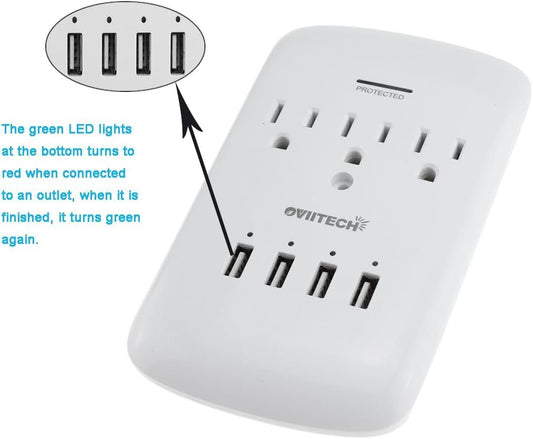 Multi Outlet Wall Adapter - 4 USB Ports 3 Outlets Surge Protector | PREMA TIME - Prema Time