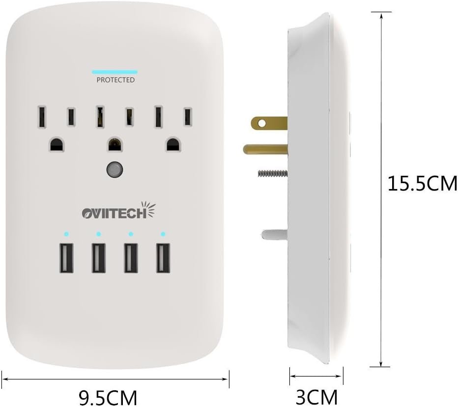 Multi Outlet Wall Adapter - 4 USB Ports 3 Outlets Surge Protector | PREMA TIME - Prema Time