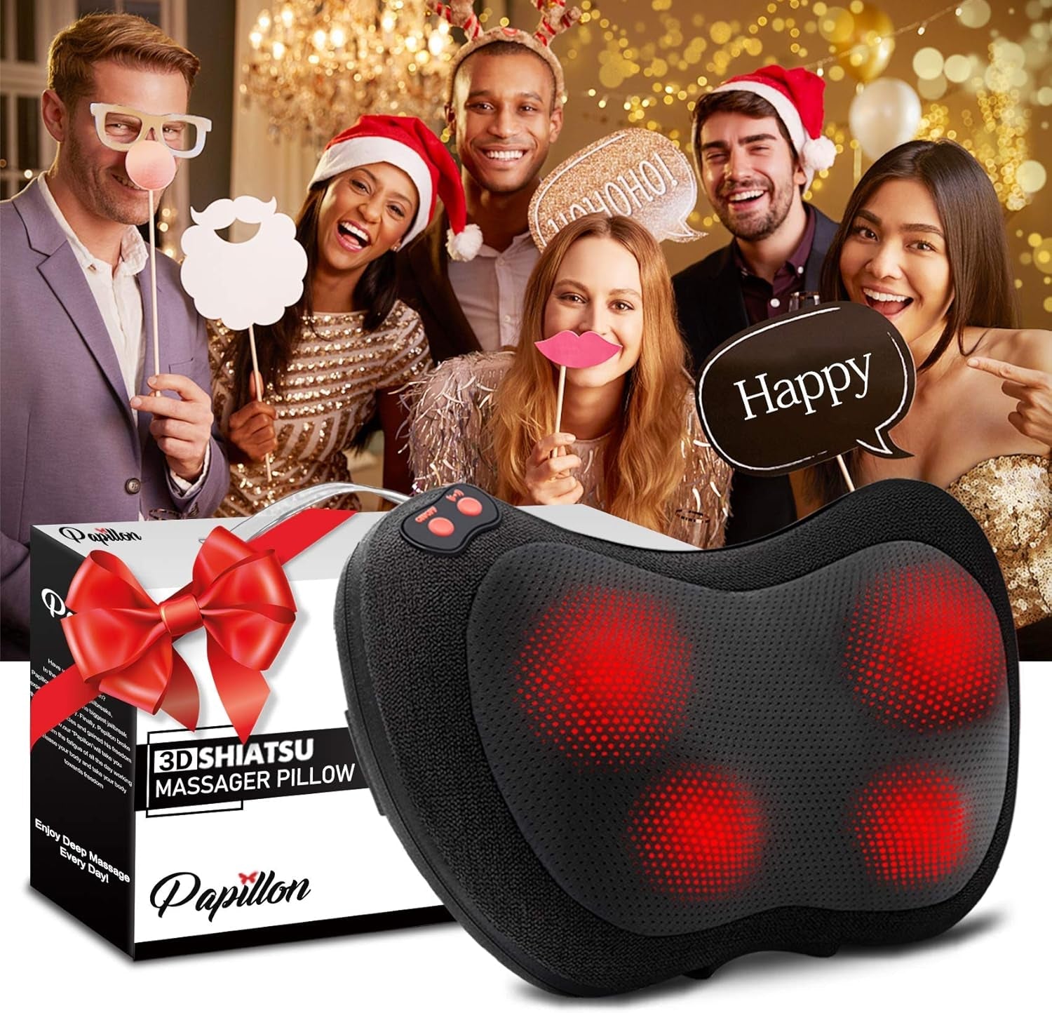 Papillon Shiatsu Massage Pillow - Heat Therapy for Deep Muscle Comfort - Prema Time
