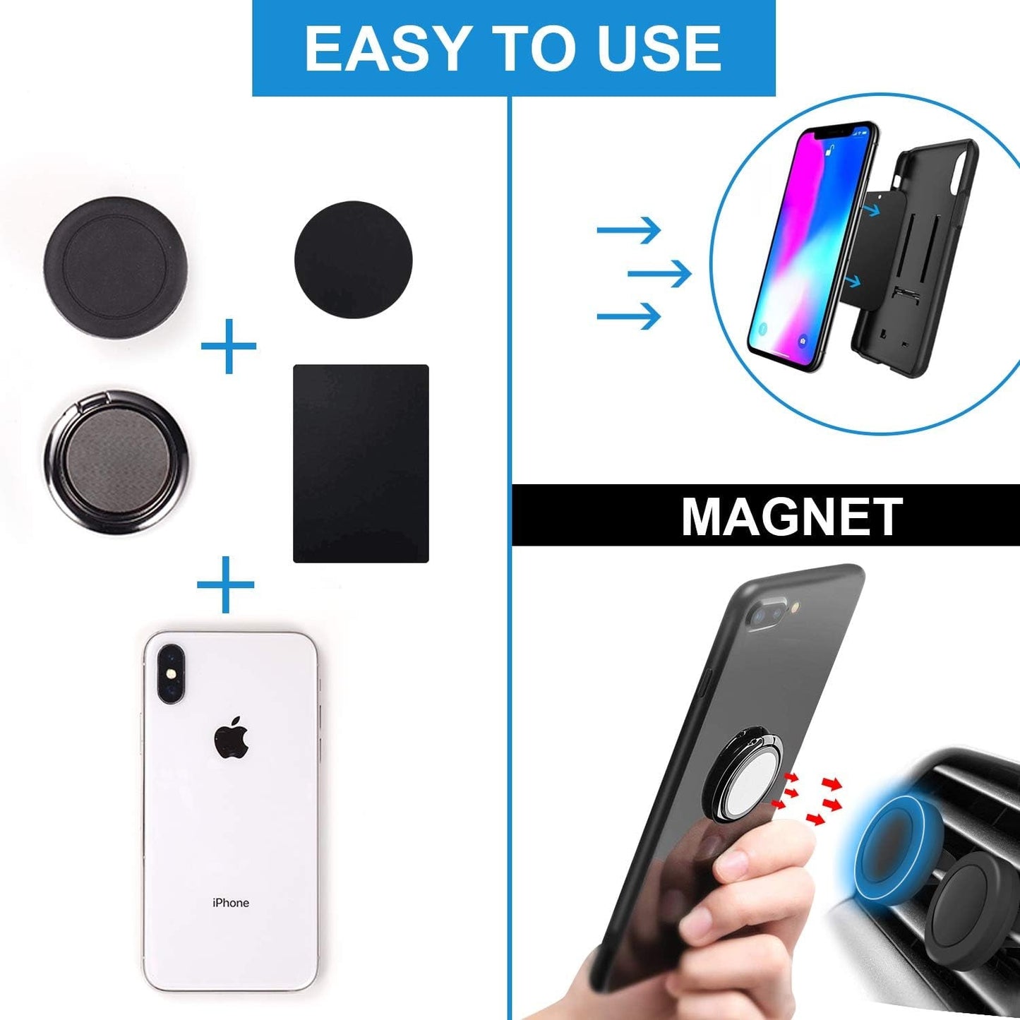 Ultimate Phone Ring Holder Set with Car Mount - 360° Rotation Stand for iPhone & Android - Prema Time