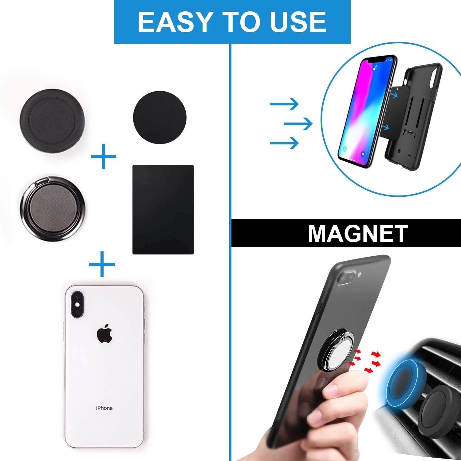 Ultimate Phone Ring Holder Set with Car Mount - 360° Rotation Stand for iPhone & Android - Prema Time