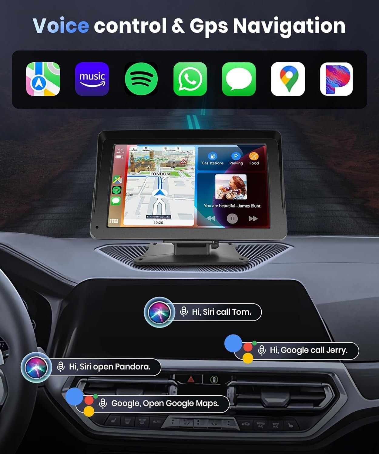 Podofo 7" Car Stereo with Wireless CarPlay & Android Auto - Prema Time