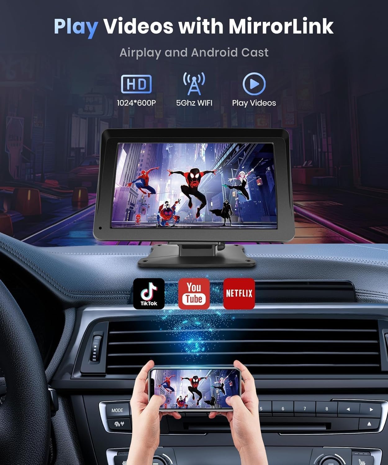 Podofo 7" Car Stereo with Wireless CarPlay & Android Auto - Prema Time