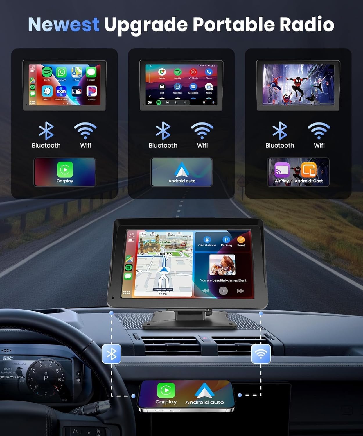 Podofo 7" Car Stereo with Wireless CarPlay & Android Auto - Prema Time