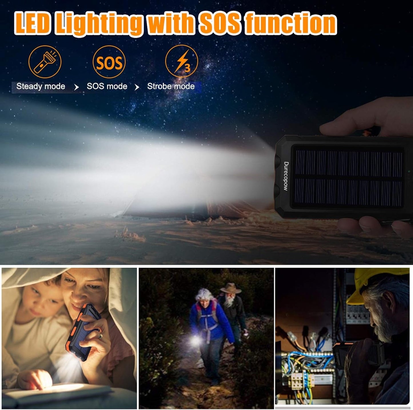Solar Power Bank 20000mAh Waterproof - USB-C Charging Camping LED - PREMA TIME - Prema Time