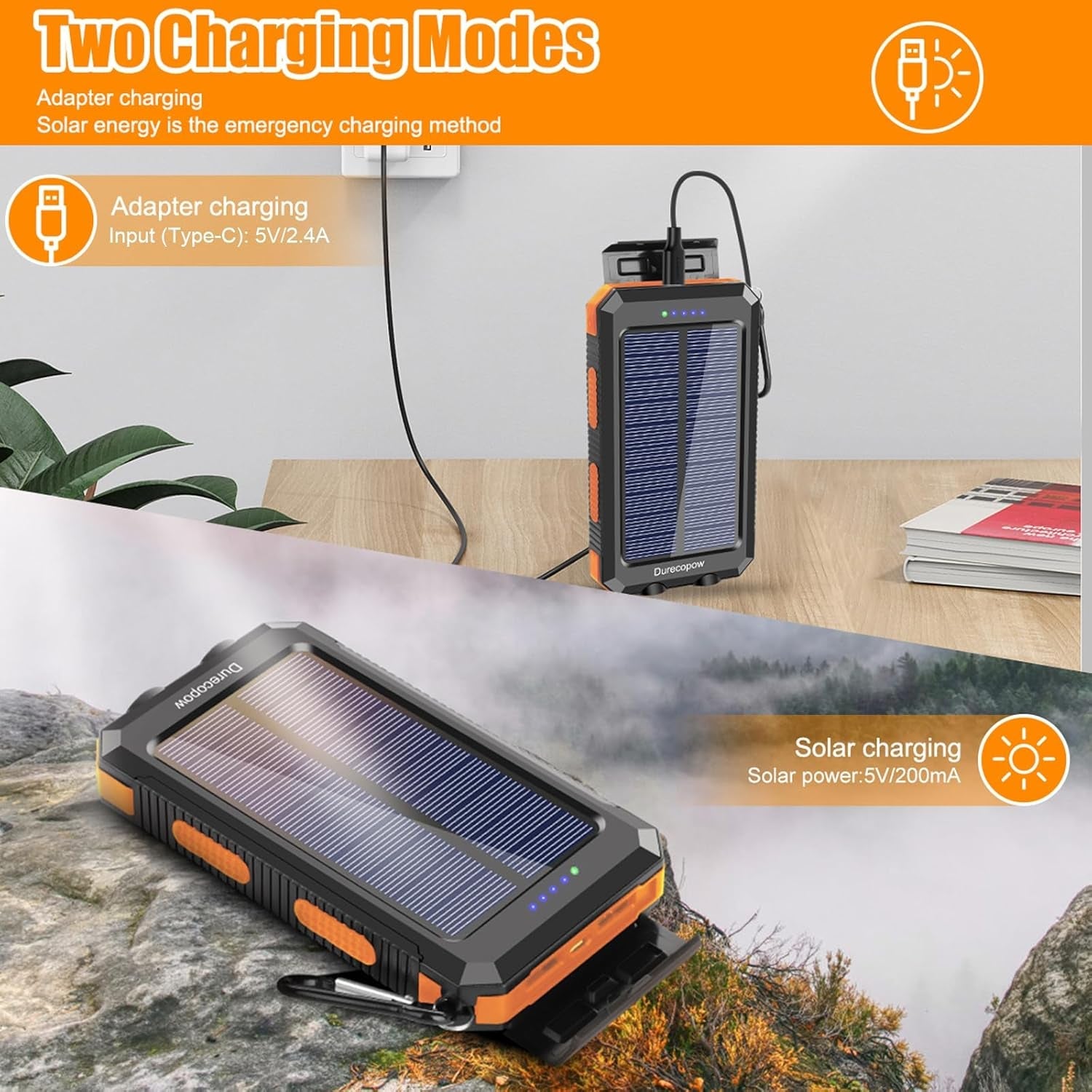 Solar Power Bank 20000mAh Waterproof - USB-C Charging Camping LED - PREMA TIME - Prema Time