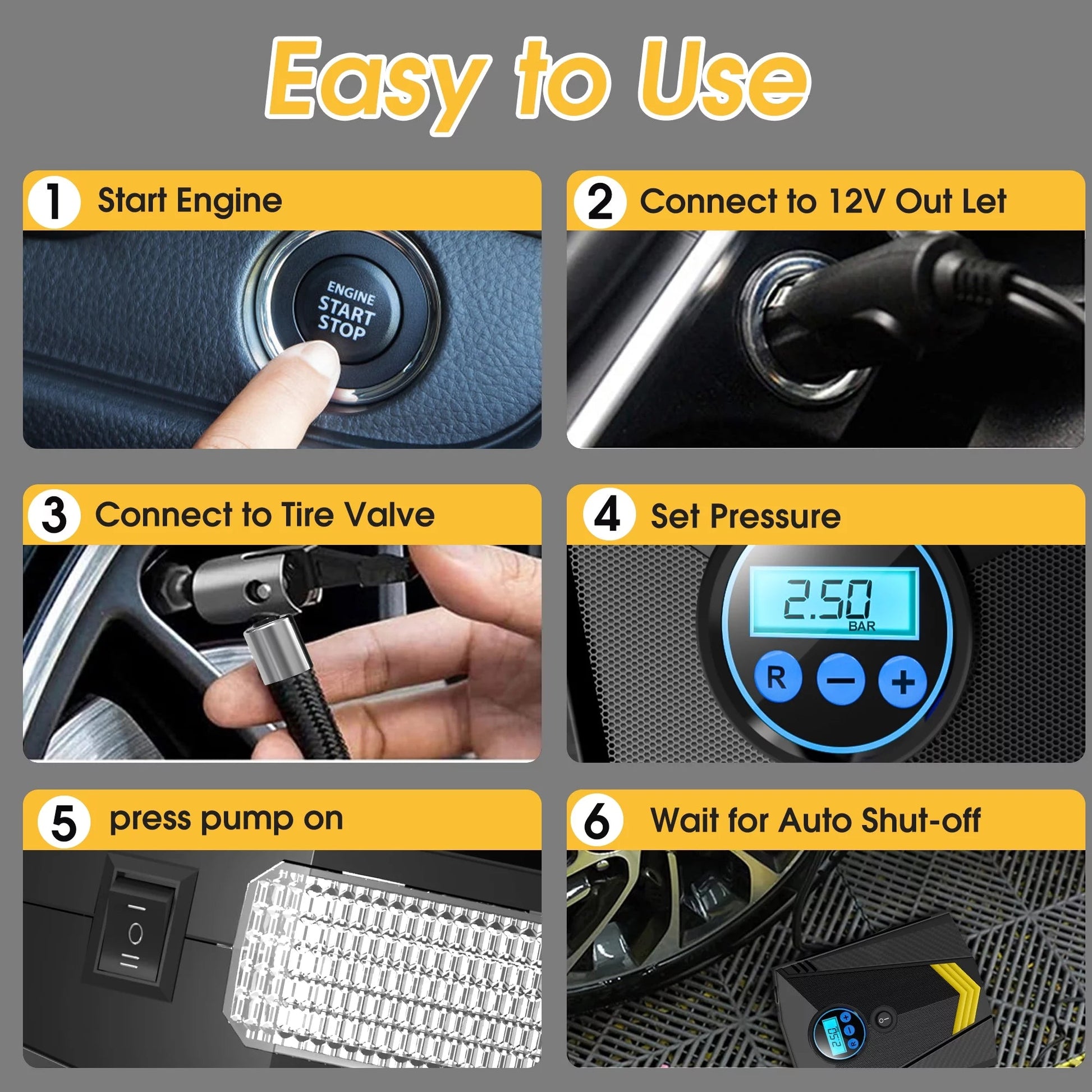 Qunler 12V Portable Tire Inflator Air Compressor with Fast Inflation & Digital Display - PREMA TIME - Prema Time