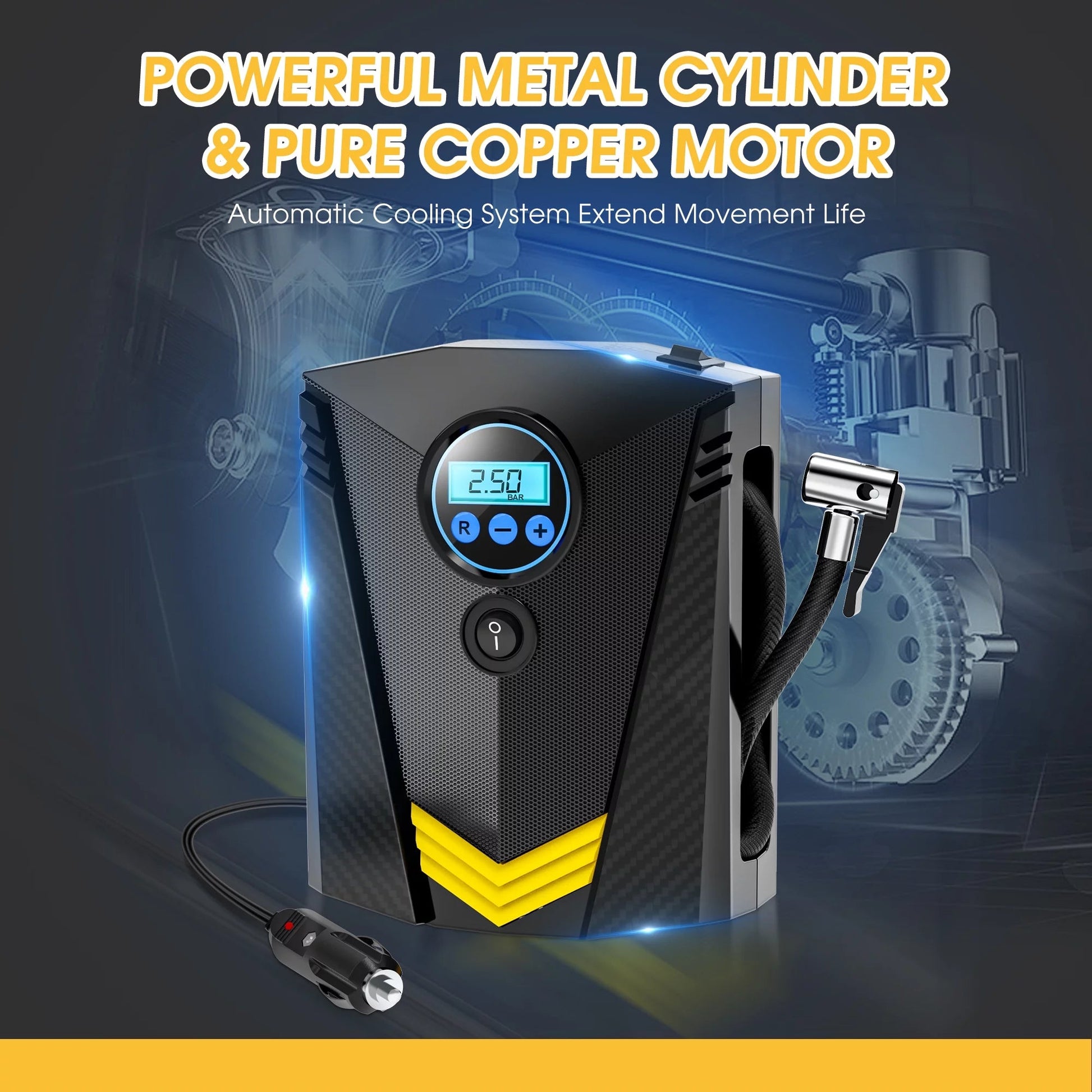 Qunler 12V Portable Tire Inflator Air Compressor with Fast Inflation & Digital Display - PREMA TIME - Prema Time