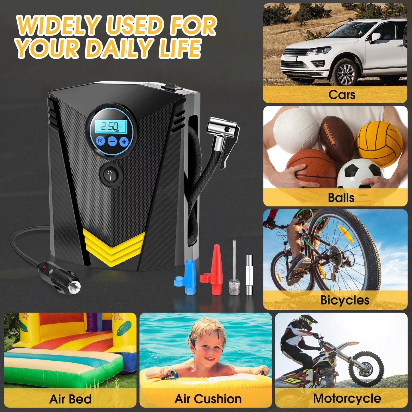 Qunler 12V Portable Tire Inflator Air Compressor with Fast Inflation & Digital Display - PREMA TIME - Prema Time