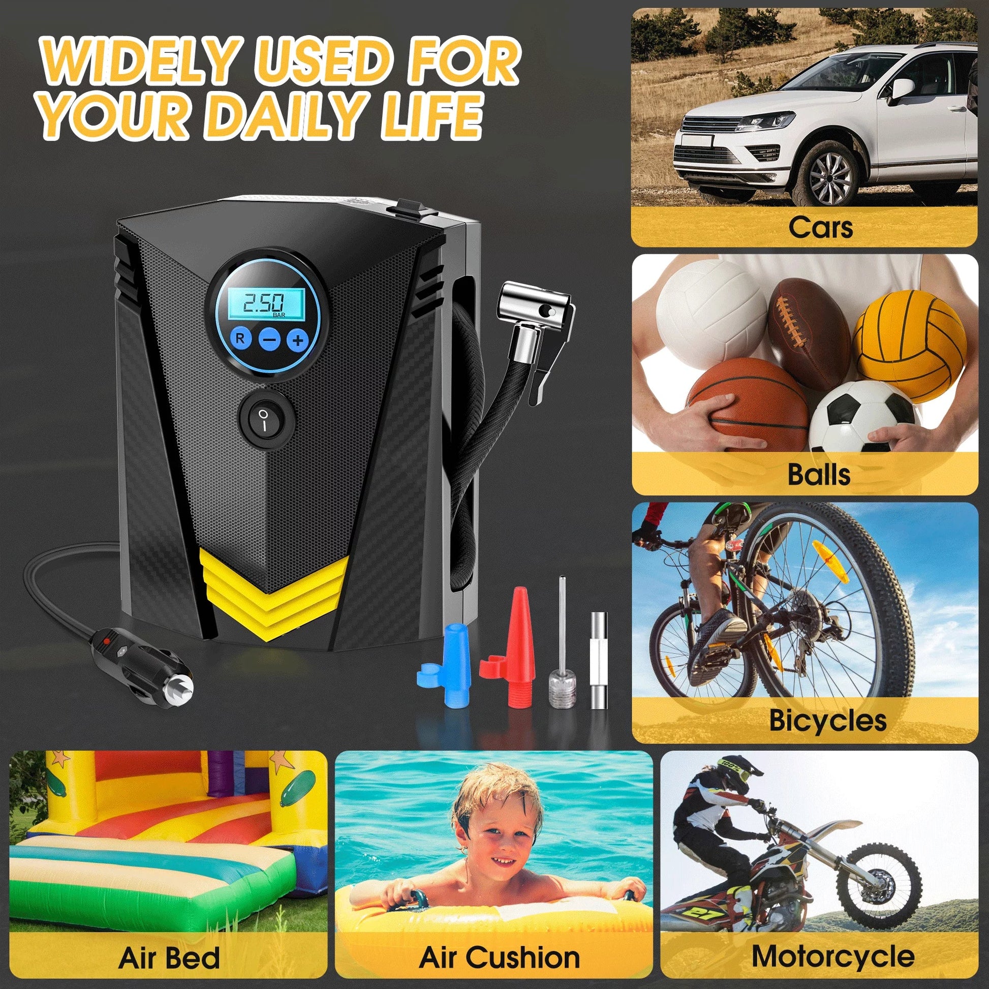 Qunler 12V Portable Tire Inflator Air Compressor with Fast Inflation & Digital Display - PREMA TIME - Prema Time