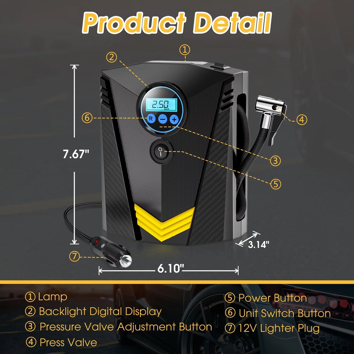 Qunler 12V Portable Tire Inflator Air Compressor with Fast Inflation & Digital Display - PREMA TIME - Prema Time