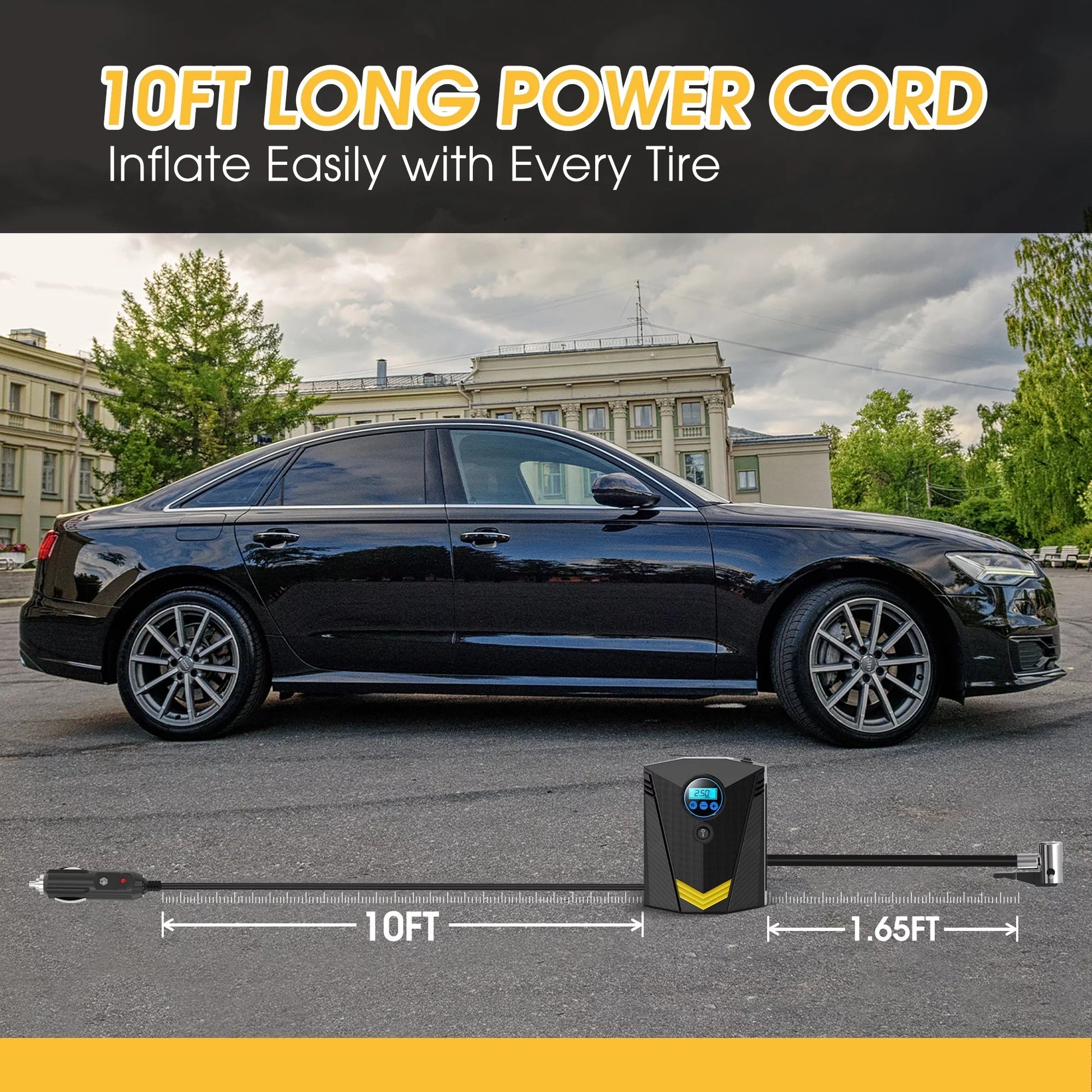 Qunler 12V Portable Tire Inflator Air Compressor with Fast Inflation & Digital Display - PREMA TIME - Prema Time