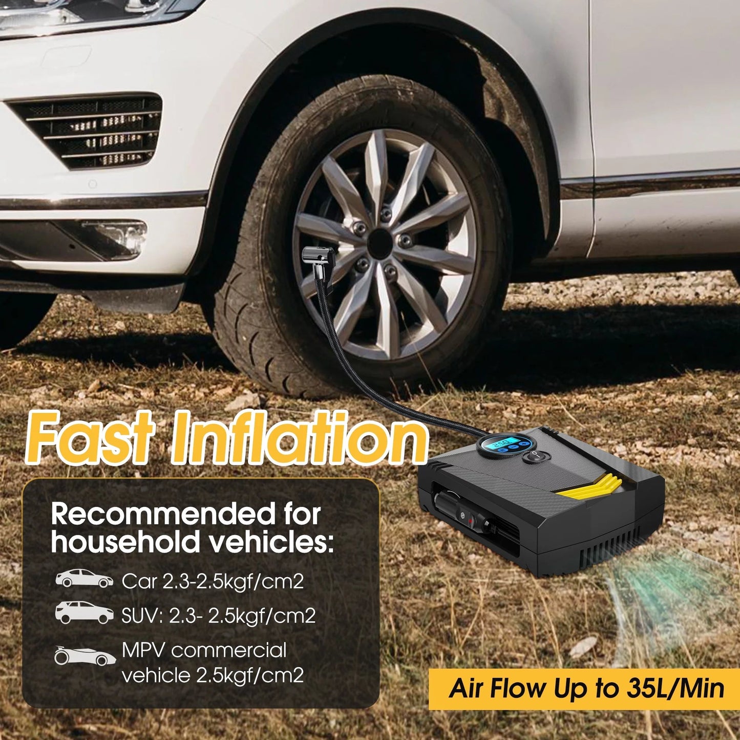 Qunler 12V Portable Tire Inflator Air Compressor with Fast Inflation & Digital Display - PREMA TIME - Prema Time