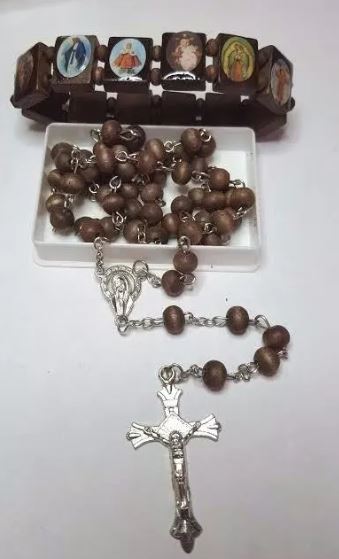 Scented Rosary Dark Brown Rose Scented Wood Catholic Bracelet Set - PREMA TIME - Prema Time