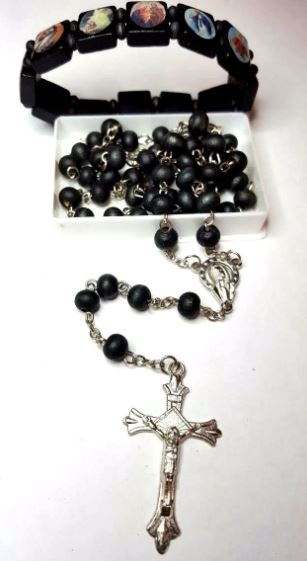 Scented Rose Wood - Catholic Rosary & Bracelet Set Black Tone - PREMA TIME - Prema Time