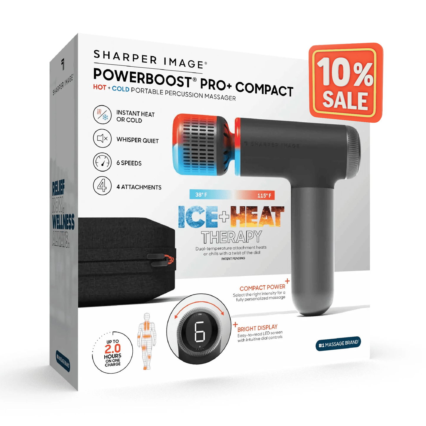 Sharper Image Powerboost Pro+ Hot Cold Percussion Massager 6 Speed 4 Heads - PREMA TIME - Prema Time