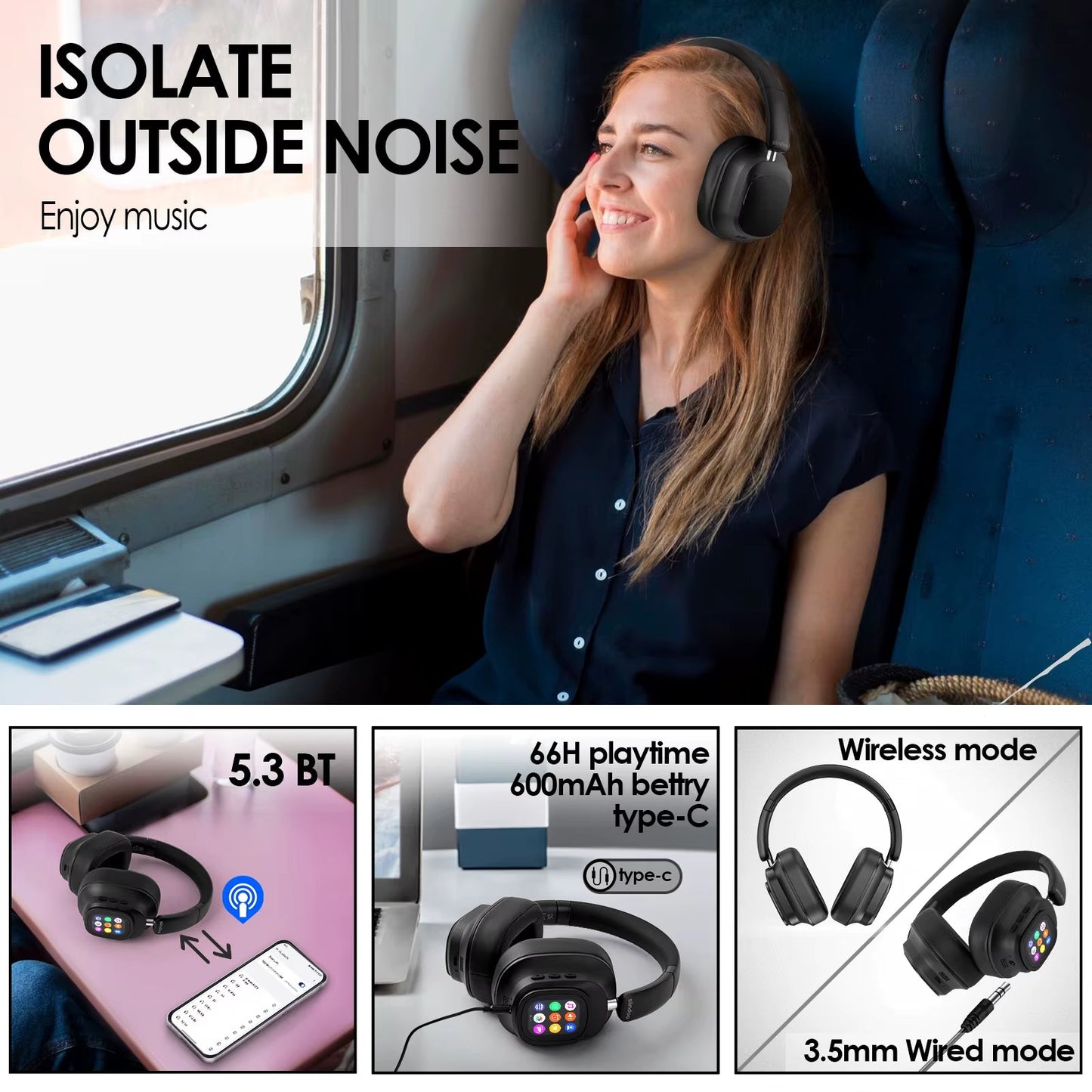 Siindoo ANC930 Active Noise Cancelling Headphones Wireless LED Touch Control - PREMA TIME - Prema Time