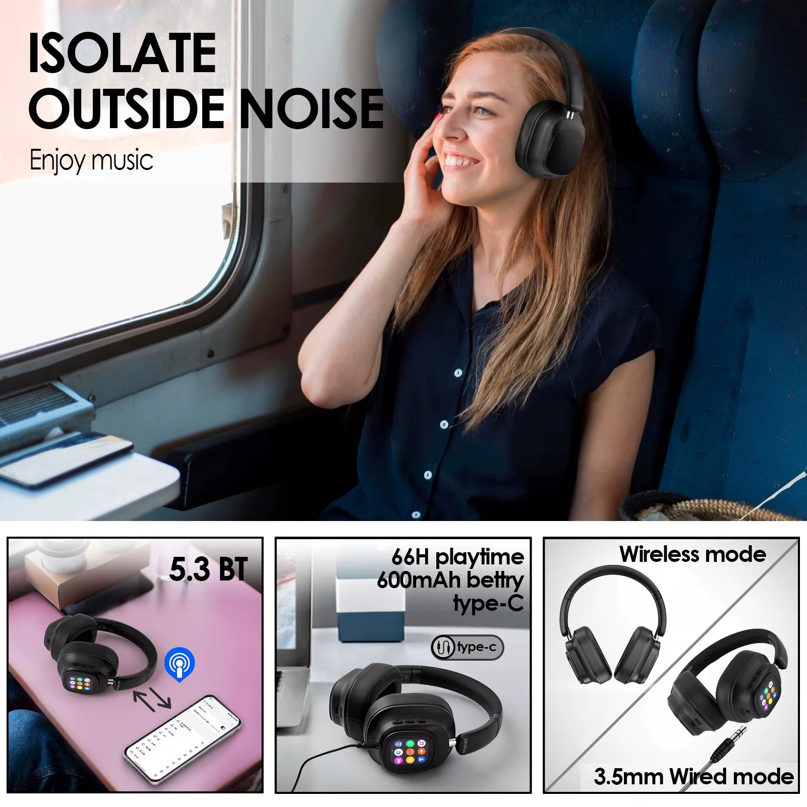 Siindoo ANC930 Active Noise Cancelling Headphones Wireless LED Touch Control - PREMA TIME - Prema Time