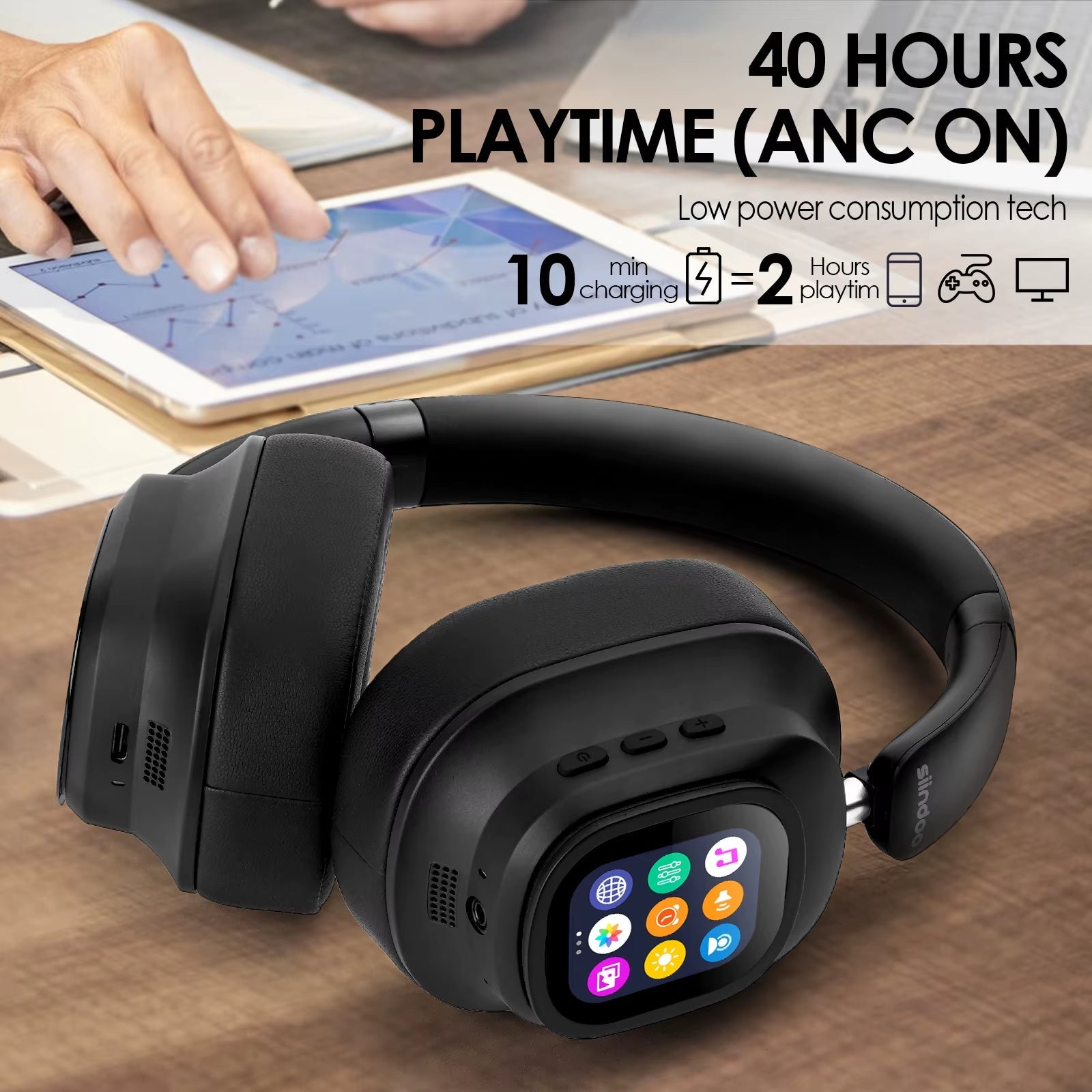 Siindoo ANC930 Active Noise Cancelling Headphones Wireless LED Touch Control - PREMA TIME - Prema Time