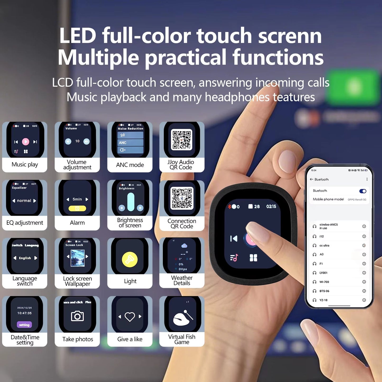 Siindoo ANC930 Active Noise Cancelling Headphones Wireless LED Touch Control - PREMA TIME - Prema Time